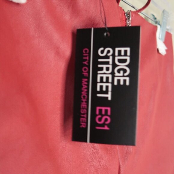 NWT Edge Street Red Faux Leather Mini Skirt Zippers Lace Up Vegan Women's XS - Picture 6 of 8